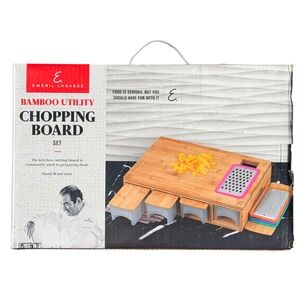 Emeril Lagasse Bamboo Chopping Board Set New 16x11.5 Wood Utility Grater
